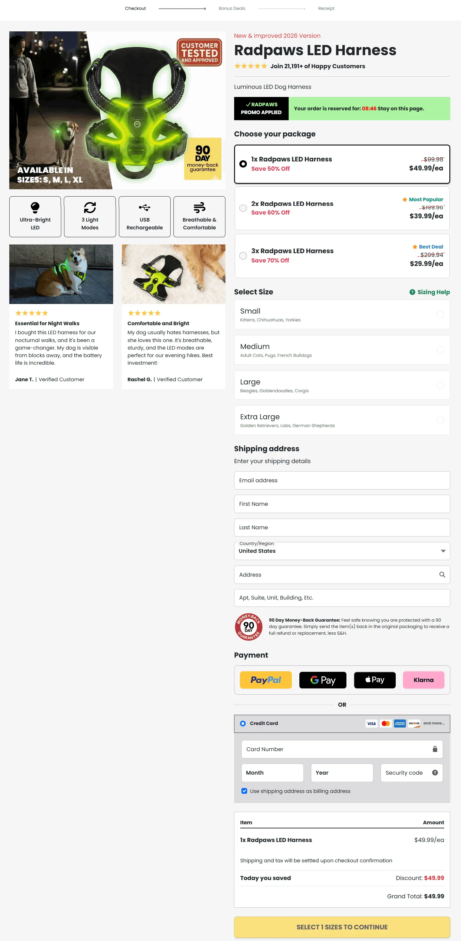 RadPaws secure checkout page